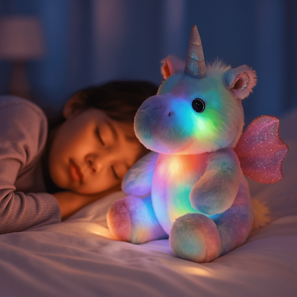 Peluche licorne lumineuse 30cm pour fille ou garçon, veilleuse arc-en-ciel réconfortante, idée cadeau Noël 2025.